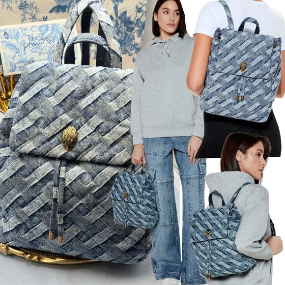 🆕 KURT GEIGER LONDON 🧿 NWOT Denim Kensington Drawstring Backpack - Picture 1 of 16